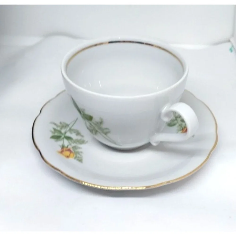 Vintage Kahla German Democratic Republic Demitasse Teacup & Saucer GDR Flowers